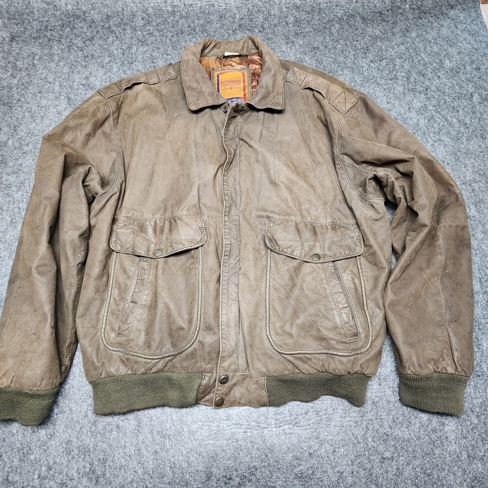 Structure Mens VTG Y2K Leather Brown Bomber Aviator Flight Full Zip Jacket XL